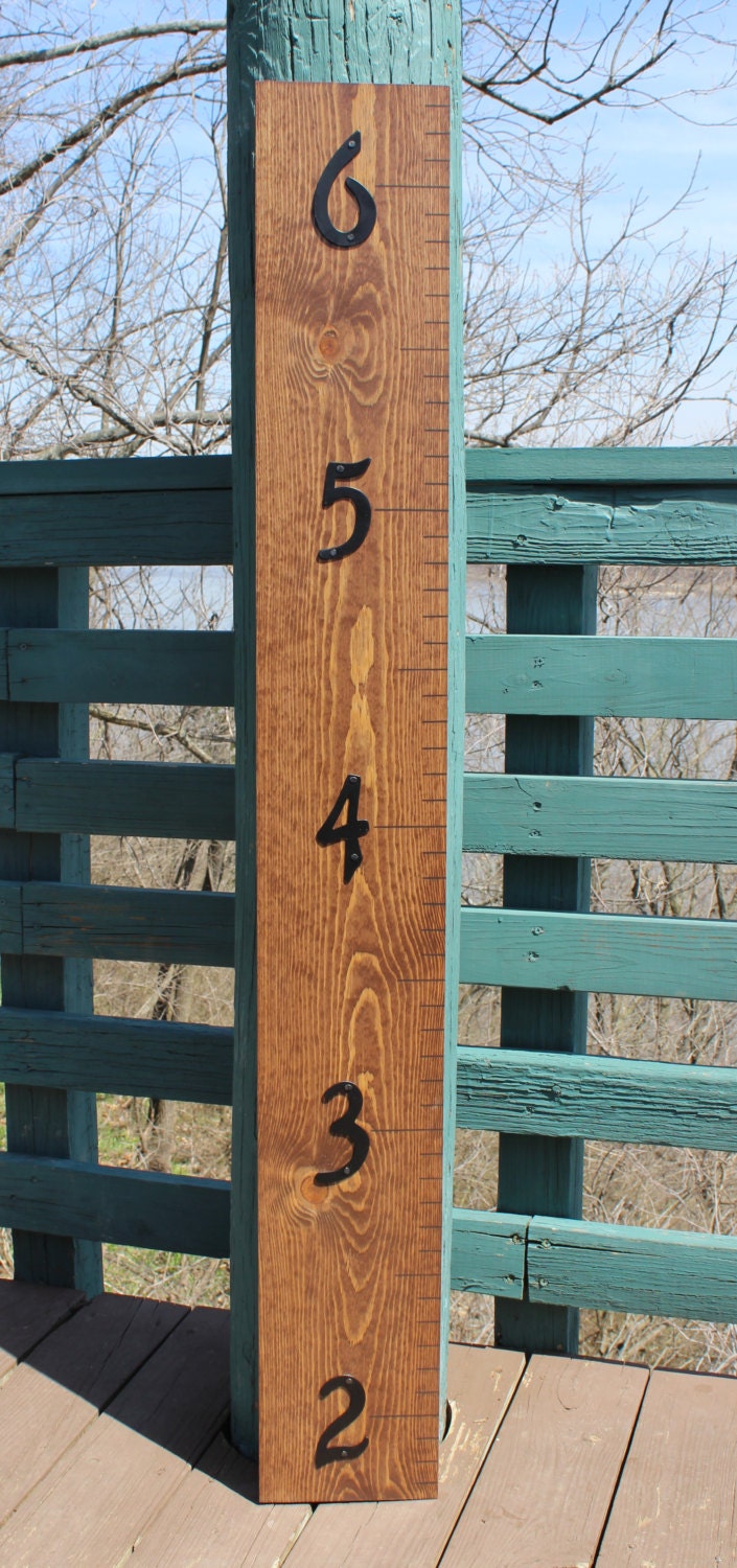 Wooden Growth Chart for Children with House Numbers - Walnut Stained