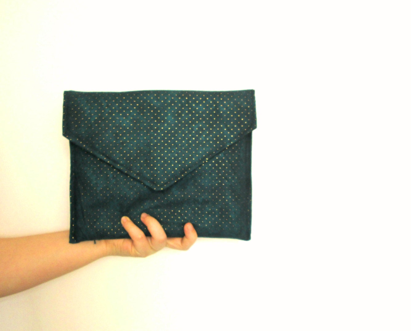 Envelope Clutch Purse iPad case iPad cover Golden Polka Dots Emerald Green