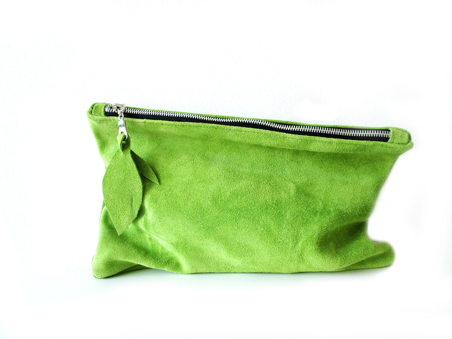 Leather clutch, Leather pouch, Lime green