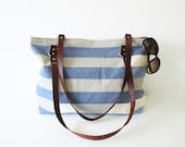 Large Tote bag,Beach bag, Waterproof Canvas, Nautical, Striped , Color of your choice