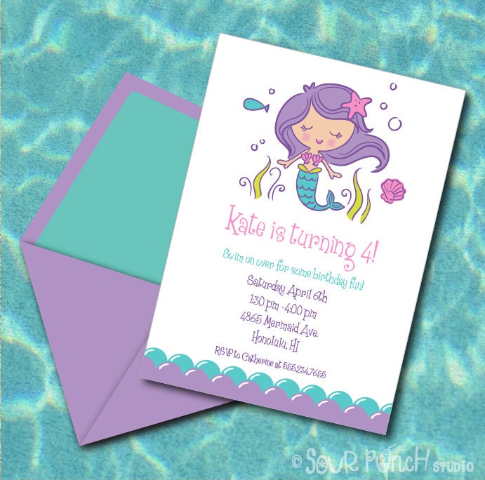 INSTANT DOWNLOAD, Mermaid Birthday, 5 x 7 Printable Invitation, You Edit Yourself in Adobe Reader