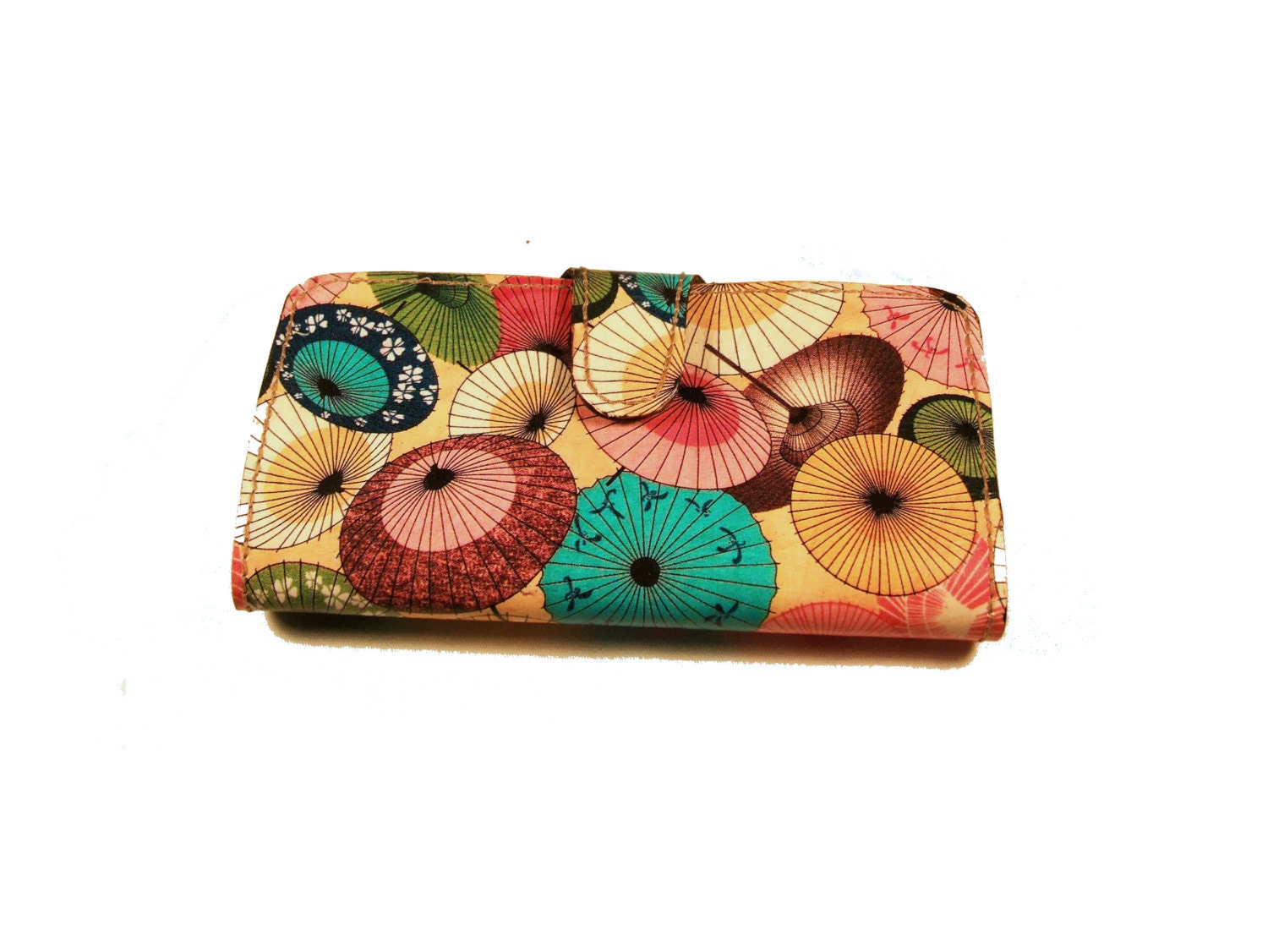 Leather Clutch Wallet with Japanese Umbrella Print