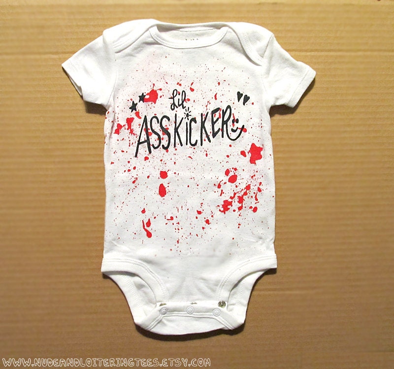 Lil Ass Kicker Onesie Walking Dead Daryl Dixon Baby Creeper Zombie Judith Rick Grimes (Blood Splatter Optional)