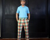 70s Rainbow Plaid Preppy Men's Trousers- Casual Spring Sport Slacks- Colorful Hopsack Golf Pants- Jaeger