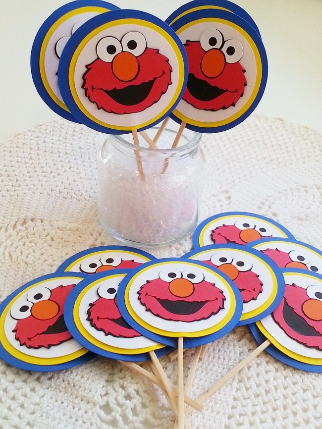 Elmo Party - Cupcake Toppers - Set of 24 - Happy Birthday - Baby Shower - Party Decorations