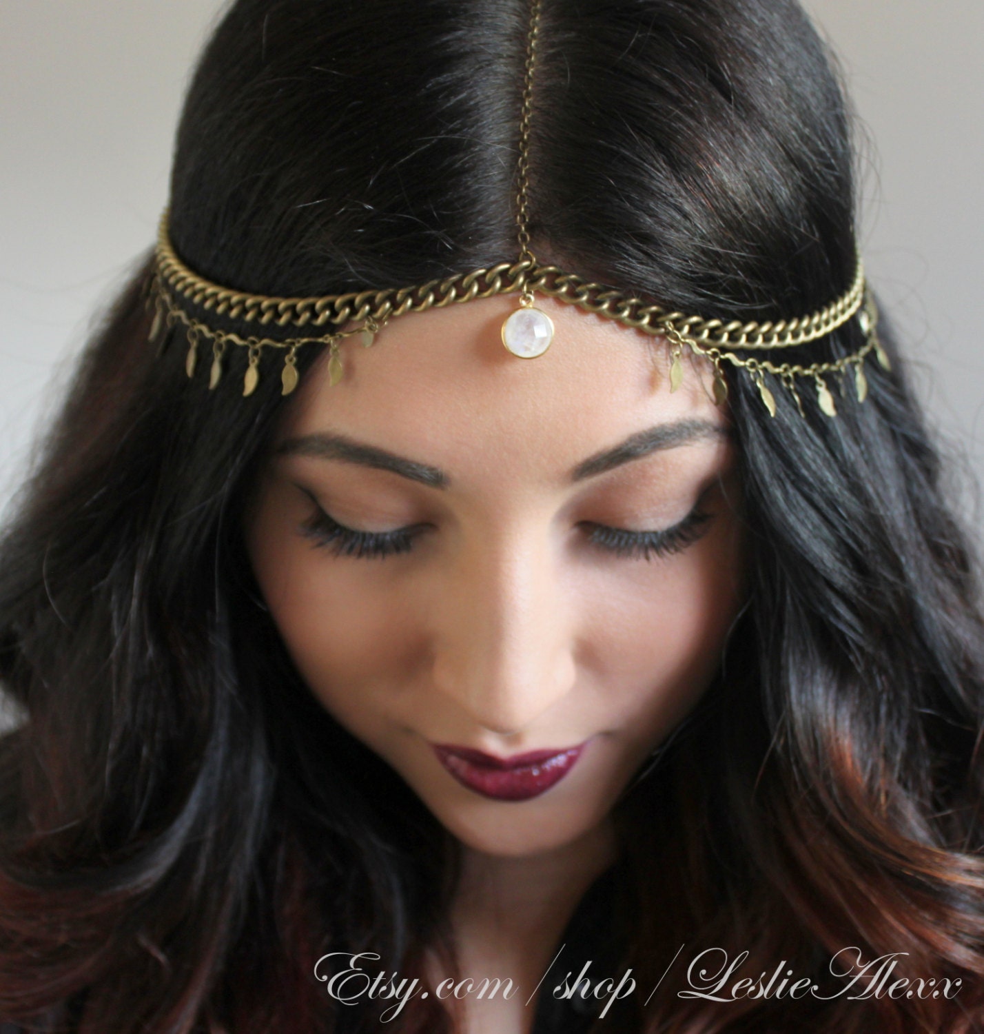 ON SALE TODAY/ Luna. Rainbow Moonstone head piece in bonze
