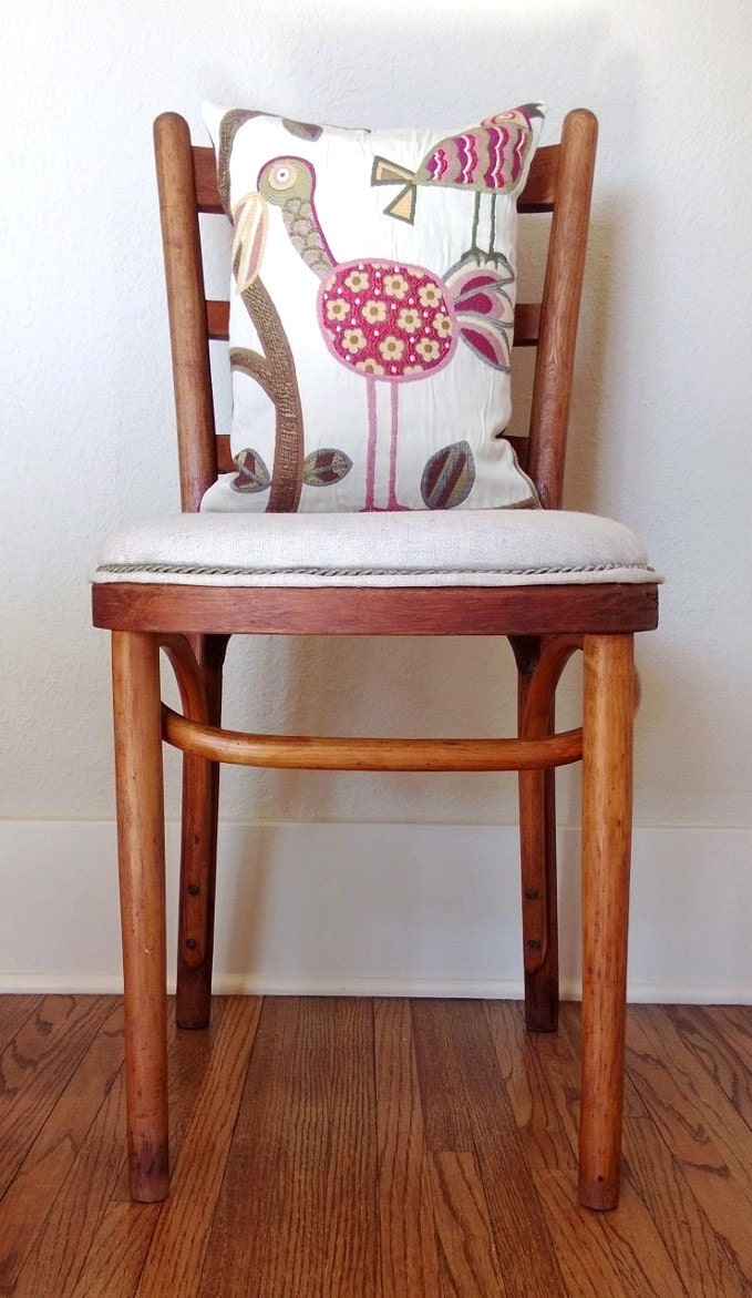 Vintage Cafe Chair with Custom Made Whimsical Bird Pillow SHIPPING INCLUDED