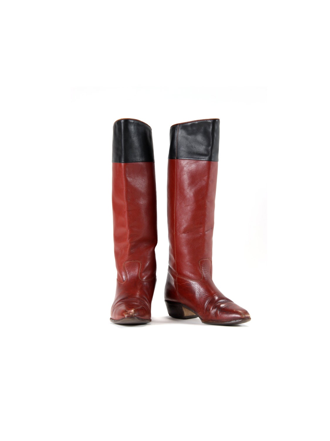 Tall Vintage Riding Boot Mahogany Leather Black Trim US 9