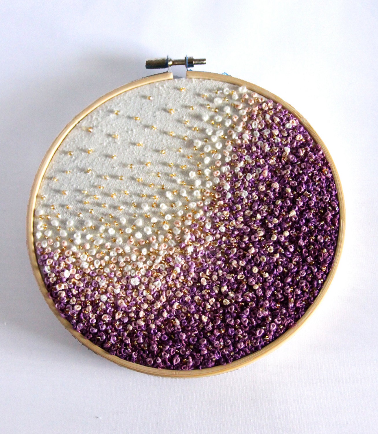 Golden Purple Wave- Gradient Embroidery Hoop Art -French Knots, Beads