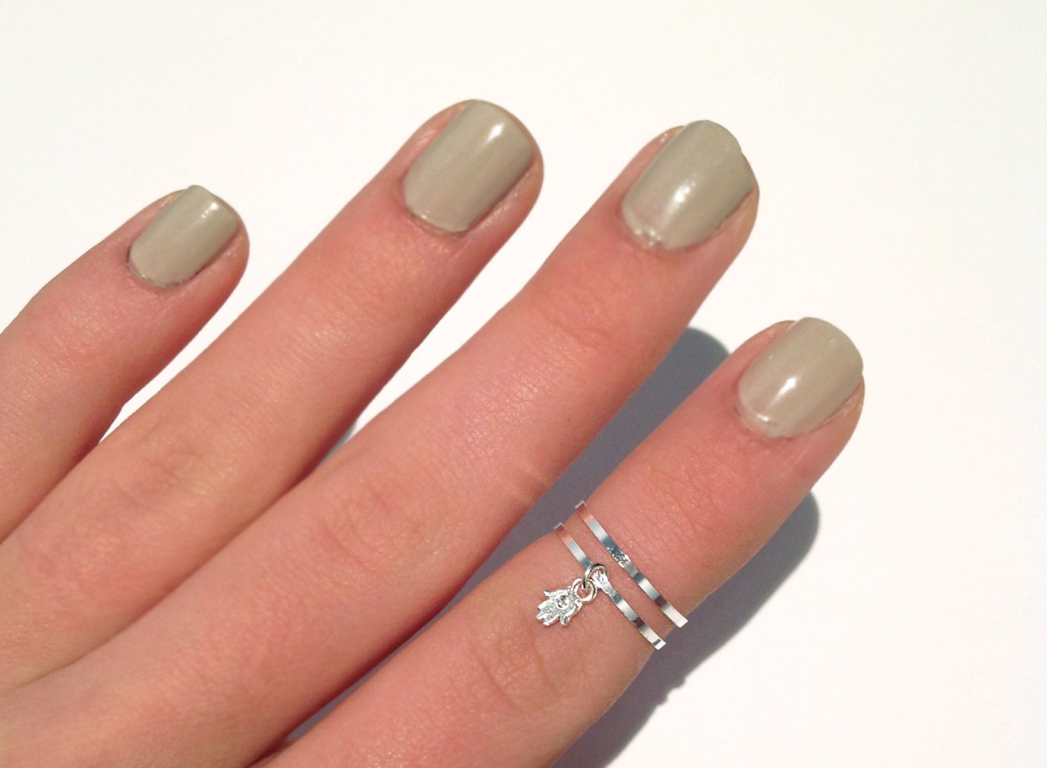 2 Above the Knuckle Rings - silver midi rings with a hamsa hand sign-  set of 2 stack midi rings