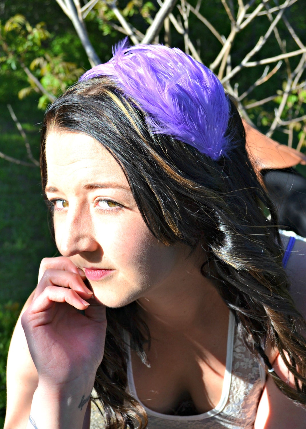 Light Purple Feather Fascinator Headband, Feather Hairband, Feather Pad Hair Accessory, Headpiece