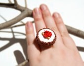 White and Brown Chocolate Cake Ring, Handmade Polymer Clay