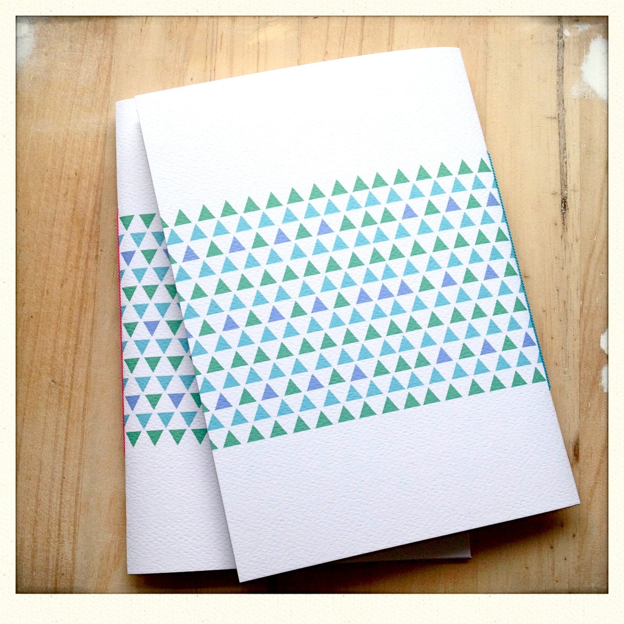 Hand Bound Journal Geometric Notebook Triangle Print Emerald and Mint