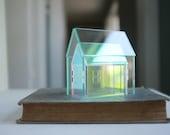 Set of 2 nesting acrylic houses - miniature iridescent rainbow house and glass-look house