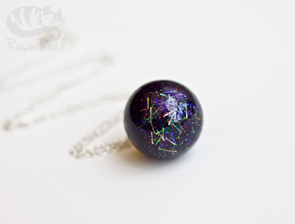 Black/Purple Necklace. Galaxy Pendant. Resin Sphere. Glitter Ball. Cosmic Necklace. Unique Gift. Gothic. Space. Astronomy. Handmade.