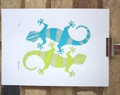 Let's Dance (geckos) Limited edition screenprint 25cm x 35cm