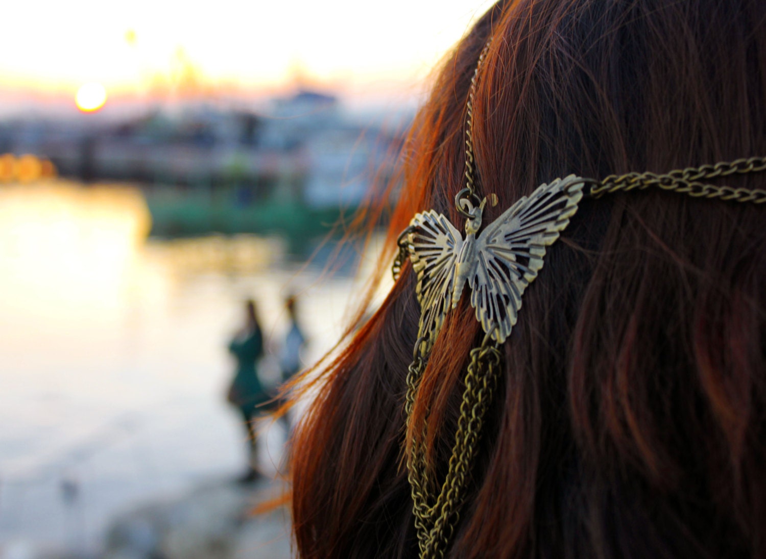 Lucky Butterfly Multistrand Antique Bronze Chain Headdress, Headchain, Headpiece, Bridal Gypsy Boho Hippie Bohemian