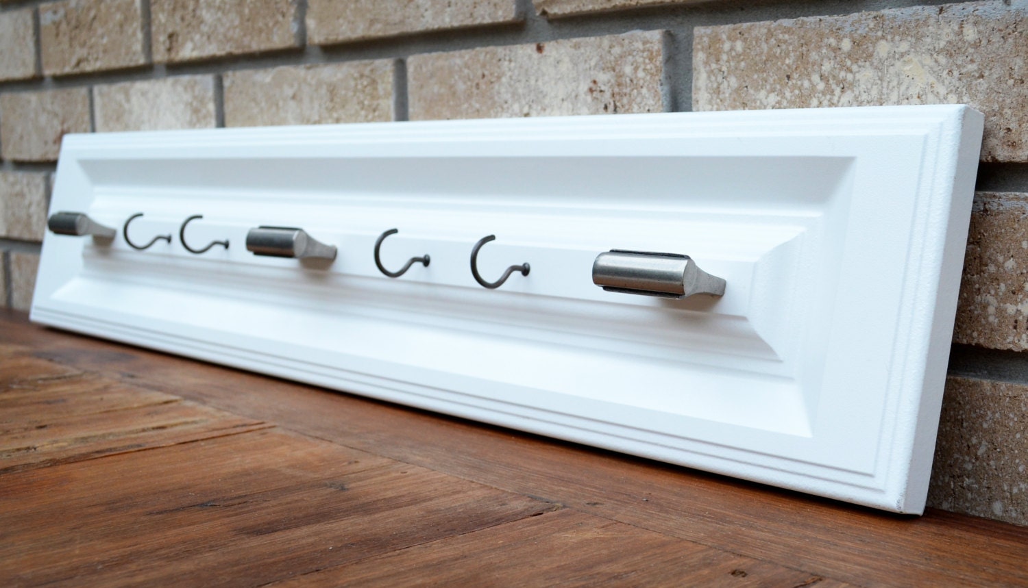 Cabinet Door Hanging Jewelry Organizer - White Upcycled Wall Mount Jewelry Holder with Brushed Nickel Knobs - Repurposed Jewelry Storage