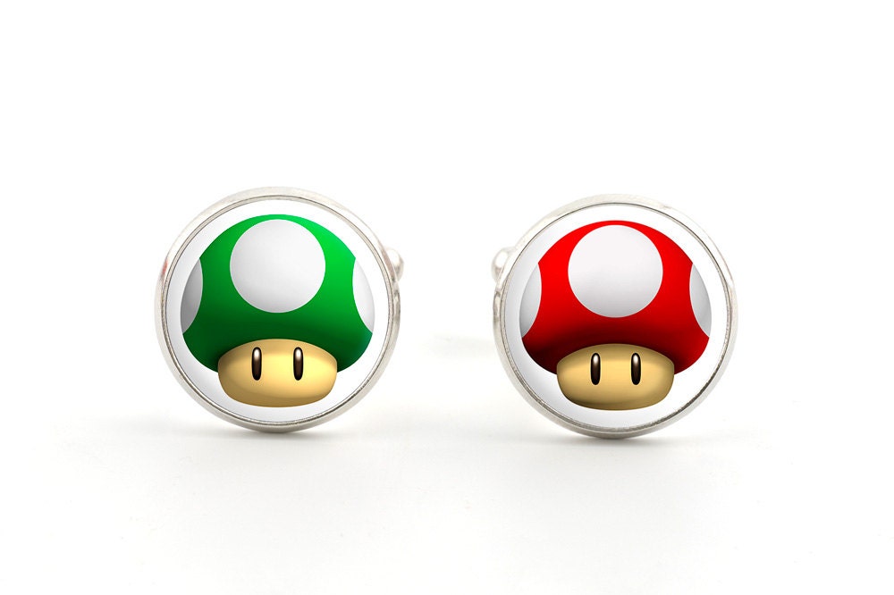 Mushroom Cufflinks - Super Mario Bros Jewelry - Nintendo Gifts for Boyfriends - Novelty SNES Gamer Cufflinks