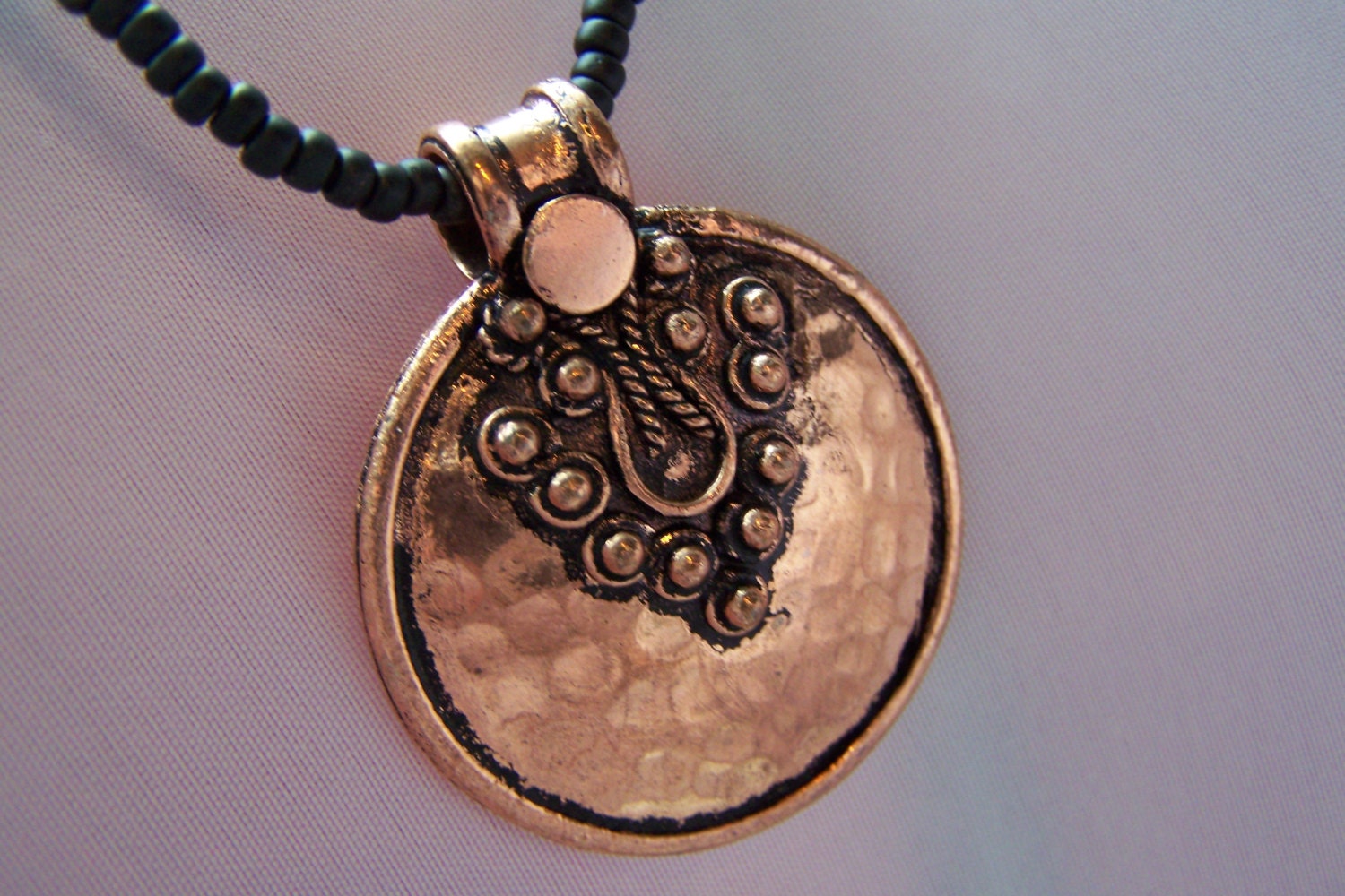 Valhalla Goddess Shield Pendant -Copper Beaded Black