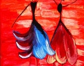 Dancing Divas ORIGINAL Acrylic Contemporary Painting-Red-Blue-Black-20"x30" handmade Art, Bright, Beautiful, African, Home decor, wall art