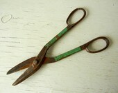 Vintage Industrial Rusty Garden Shears Green Paint Patina