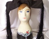 FREE SHIPPING Antique Long HAIR Streamers Huge Black Bow Headpiece Hat 1900s Baden Germany