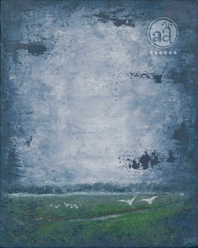 Retro Style Textured Painting - Dutch Winter Landscape with Swans - Original Art on Canvas