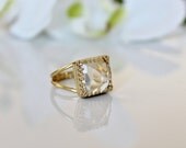 crystal quartz ring,reflective ring,gold ring,square ring,bridesmaid rings,mom gifts,love ring,gemstone ring