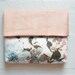 CHERRY Blossom Peach Leather Clutch. Floral Cotton Clutch. Pastel Leather Envelope Clutch