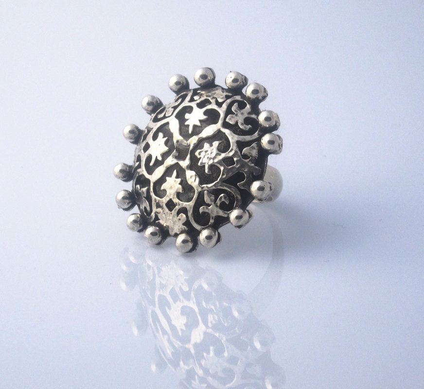 Big Statement Ring - Turkish Ottoman Design -  Sterling Silver - Adjustable