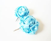 SALE Mint Flower Hair Accessories, Wedding Blue Hair Flower Clips, Bridal Rosette Satin Fabric Flower Hair Pins, Floral Bobby Pins