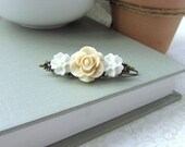 Ivory Rose Flower, White Dogwood Flowers Barrette Hair Clip. Vintage Inspired. Bridesmaids Gifts. Wedding Flower Girls Hair Pins.