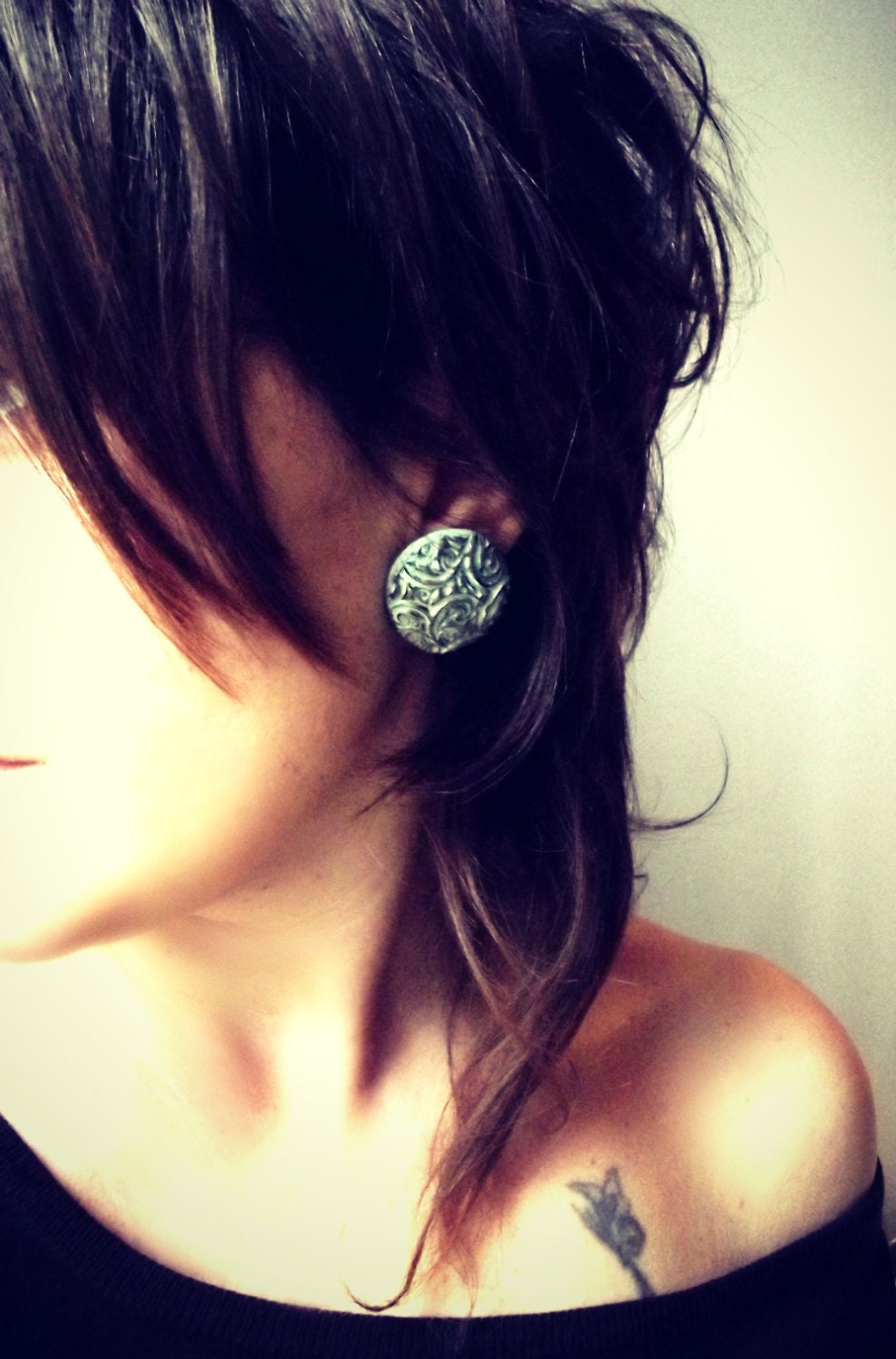 Aqua button earrings, Pearl earrings, Botton earrings, mint, chocolate, europeanstreetteam
