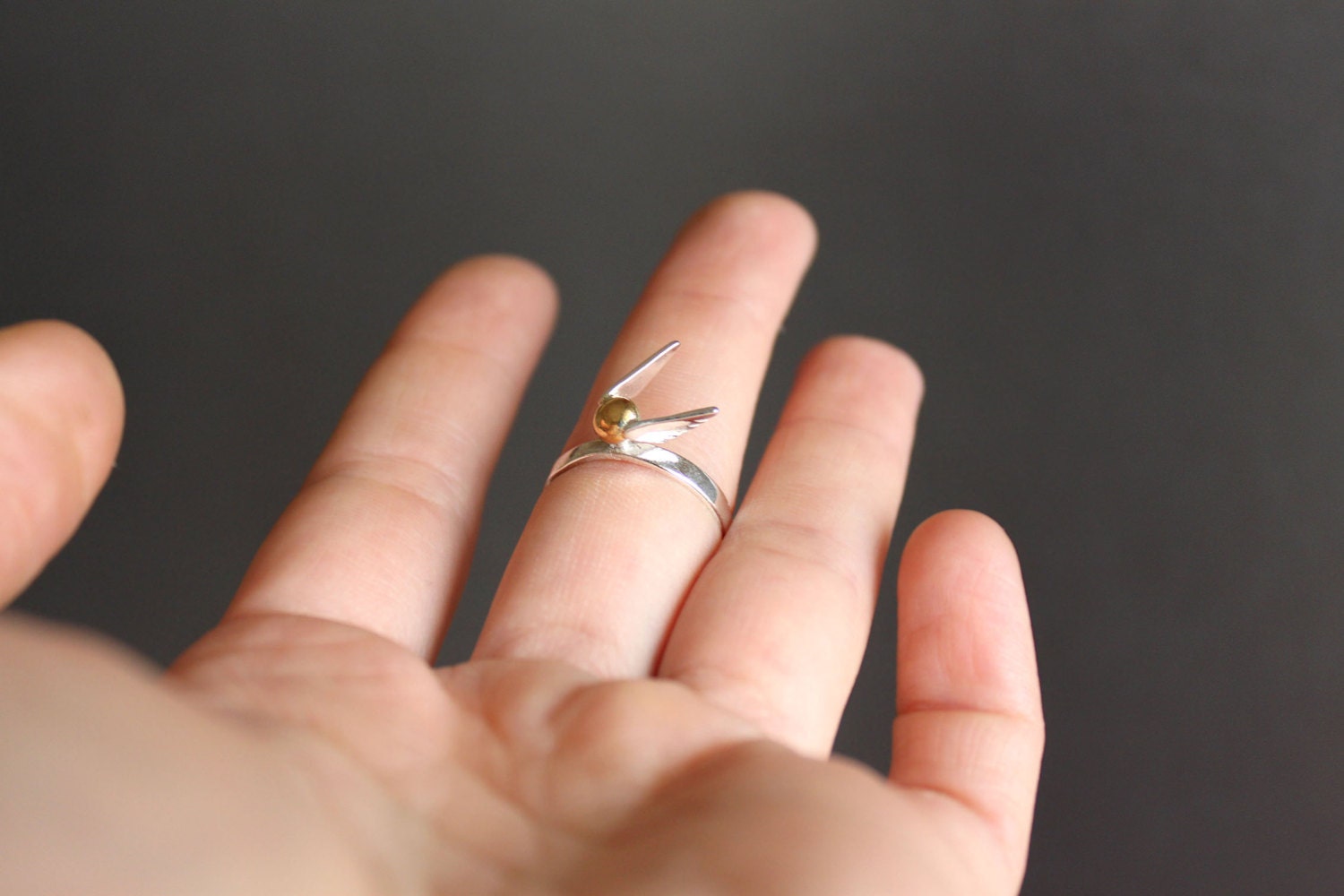 Golden Snitch Ring ((Ready to Ship)) Handmade Sterling Silver 925 Gold Plated 18k-Harry Potter-Glossy Finish-Adjustable Ring