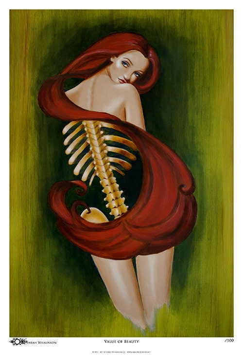 Value Of Beauty fine art print giclee 13"x19" Pinup skeleton original oil painting