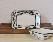 Modern Painted Pottery-Abstract-Hand Painted-Minimalist -Soapdish-Bathroom-Black-Yellow-Orange