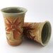Tall Tumblers - 12 oz. - Pair - Celery Green - Golden Caramel - Terracotta Sunbursts / Handmade Wheel thrown Pottery