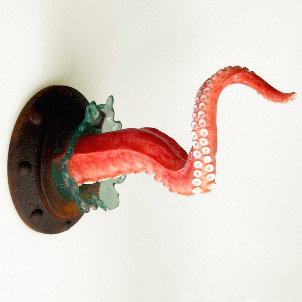 Octopus Tentacle wall sculpture, Small, with Splash/ Nautical Art/ Faux Taxidermy/ Octopus/ Creepy Cute