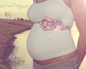 Maternity Sash Baby Girl  - Pink, Grey, White Maternity Sash, Bridal Sash, Belt, Headband, Wedding -  Photo Prop