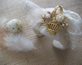 Vintage Bridal Basket Brooch Lace And Linen Cuff, Farm Girl Chic , Brooch Cuff, Boho, Wedding Cuff, Romantic Bracelet