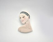 Supportive jewelry art, Light clay brooch, hand painted beautiful bald girl, original wearable art - HappyVillage
