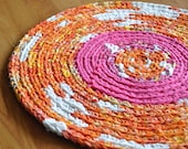 Pet Rug Orange and Pink Round Crochet Upcycled Area Mat