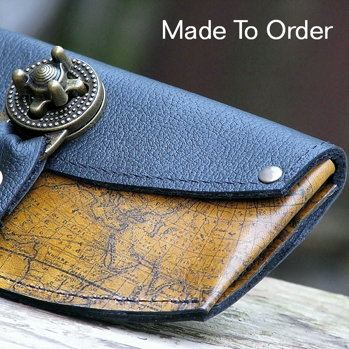 Women's Leather Wallet - Word Map Steampunk  with Antique Brass Hardware - MADE To Order