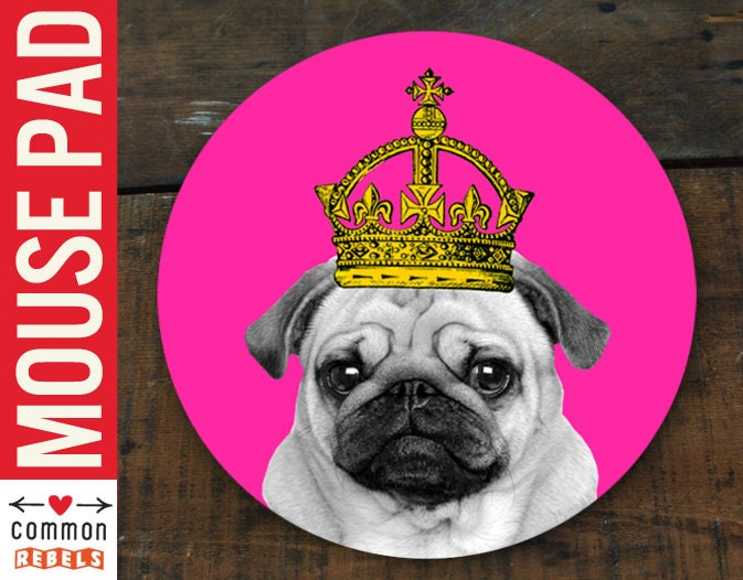 Fawn Pugs Dogs RULE puppy in a Crown mouse pad with art by YOU KNOW oh yeah mousepad