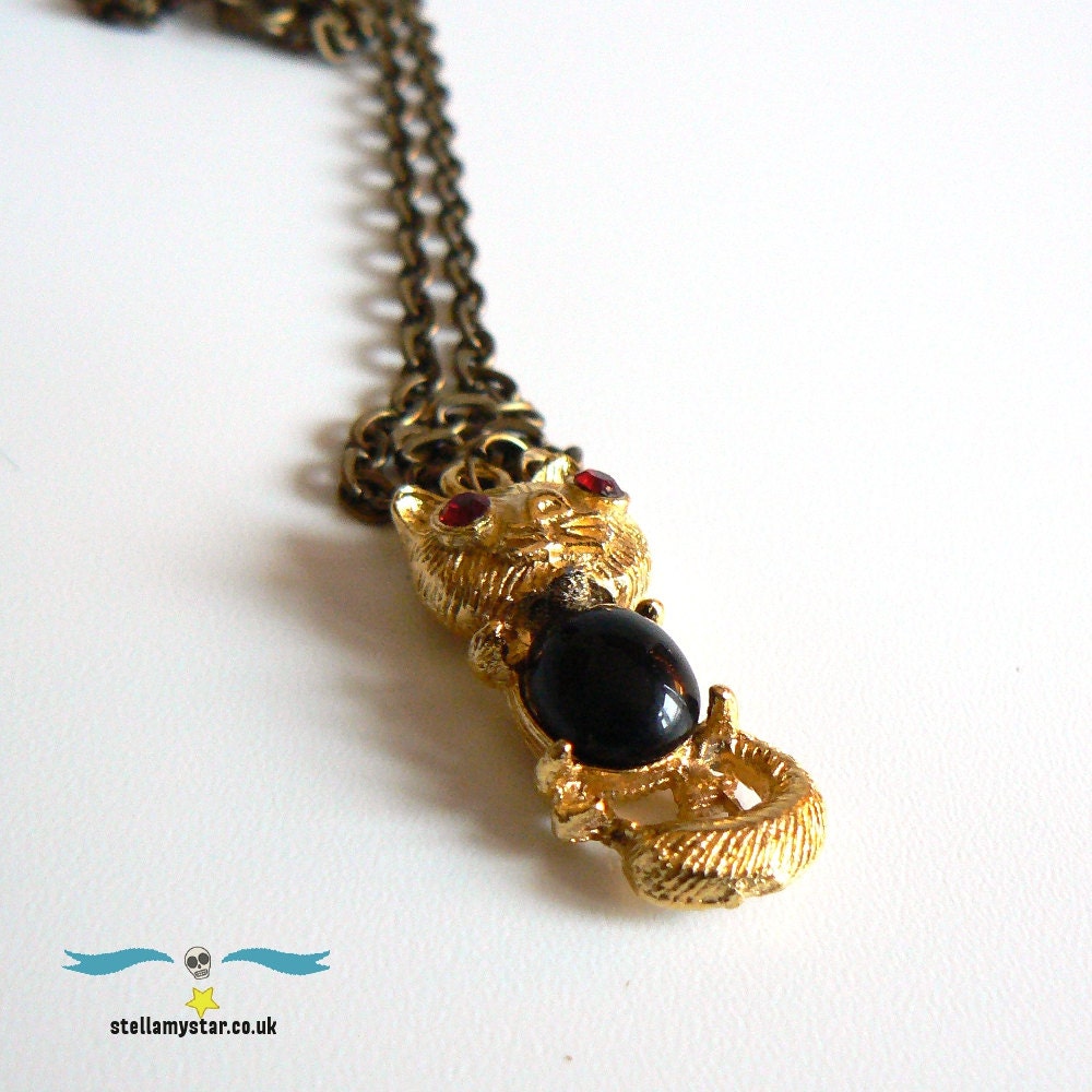 Vintage cat charm on 18inch antique gold finish chain