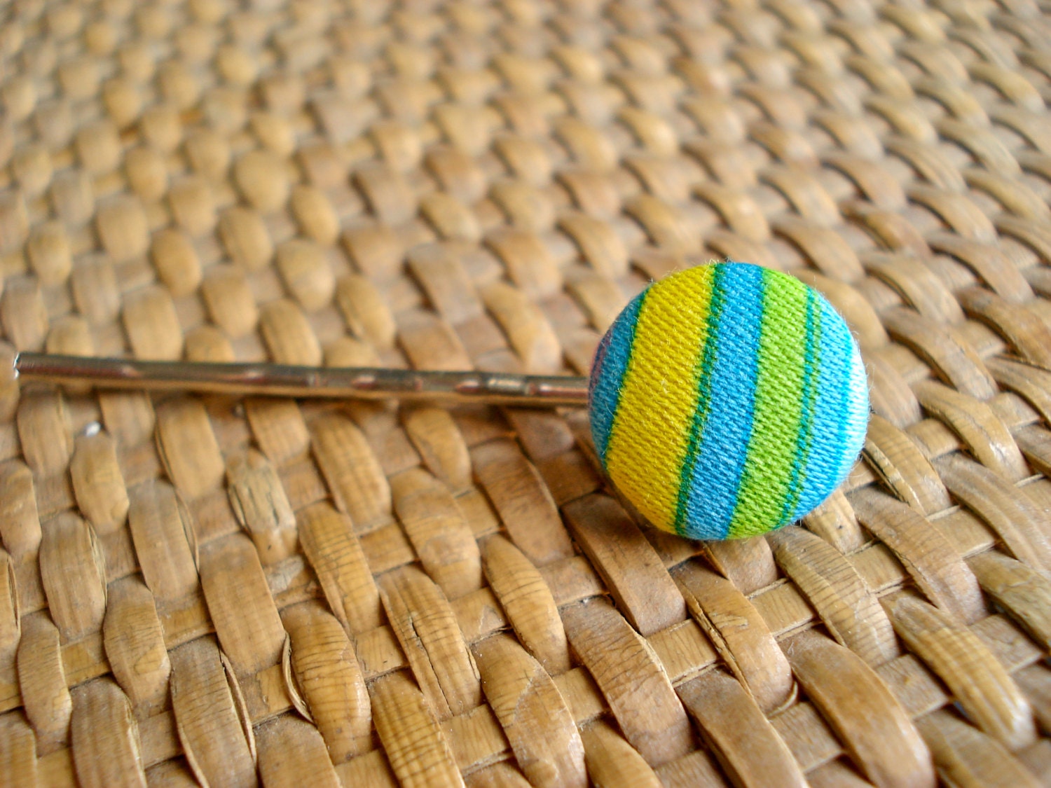 Summer Stripes Neon Pink Blue Yellow Green Bobby Pin Vintage Fabric