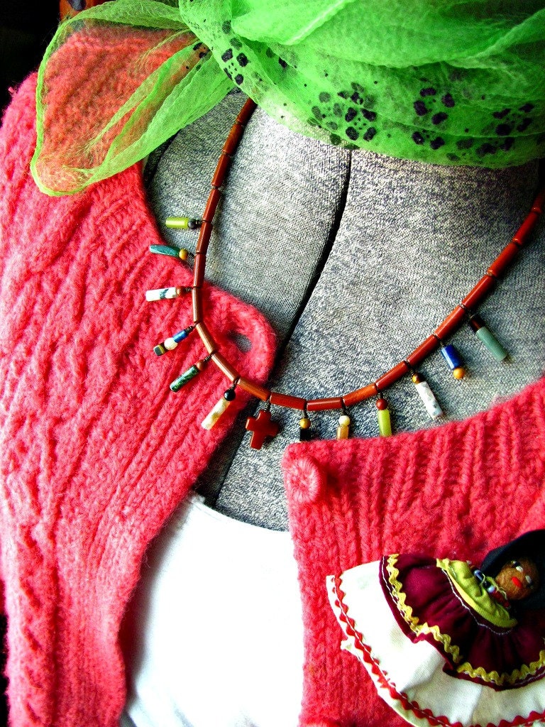 Red Jasper with a Mix of Stone hand wrapped Charms with artisan closure