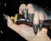 Jade Dragon Nails Fierce  Filigree Jeweled Claw Nail Armor Ring Set Five Rings