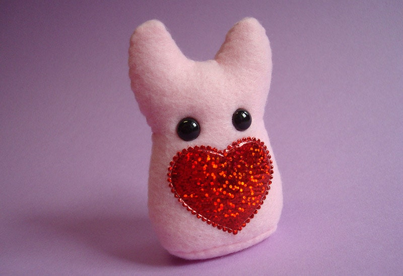 Plush Monster -- Something of Love -- Valentine's Day Stuffed Animal -- Light Pink with Red Heart